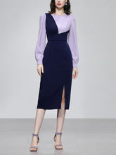 Load image into Gallery viewer, Lilac And Navy Lantern Sleeve Slit Dress Vintage 1940S Dress