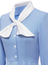 Load image into Gallery viewer, Big BowKnot Baby Blue 3/4 Sleeve 1950S Vintage Dress With Button