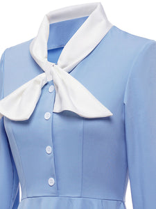 Big BowKnot Baby Blue 3/4 Sleeve 1950S Vintage Dress With Button