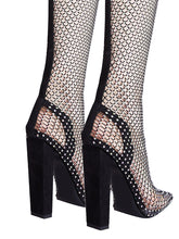 Load image into Gallery viewer, High Heel Pointed Toes Luxury Bling Rhinestone Mesh Sandals Retro High Boots Shoes