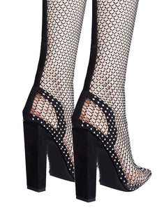High Heel Pointed Toes Luxury Bling Rhinestone Mesh Sandals Retro High Boots Shoes
