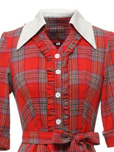 Load image into Gallery viewer, Red Plaid Ruffles 3/4 Sleeve 1950S Vintage Dress With Button