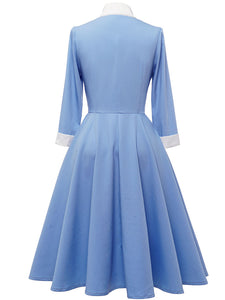 Big BowKnot Baby Blue 3/4 Sleeve 1950S Vintage Dress With Button
