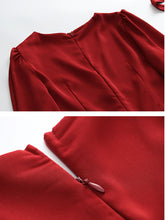 Load image into Gallery viewer, Vinatge Red Handmade Rose Puff Sleeve Swing Velvet Dress