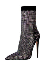 Load image into Gallery viewer, High Heel Pointed Toes Luxury Bling Rhinestone Mesh Sandals Retro Short Boots Shoes