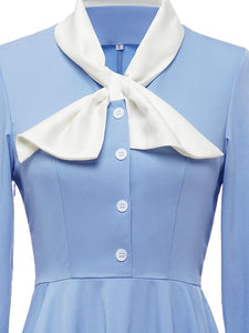 Big BowKnot Baby Blue 3/4 Sleeve 1950S Vintage Dress With Button