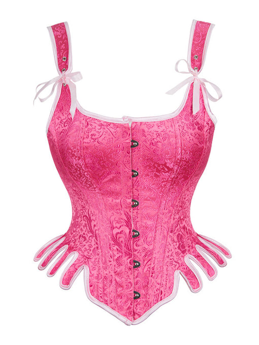 Pink Retro U Neck Tight Waist Steel Frame Corset Top