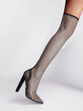 Load image into Gallery viewer, High Heel Pointed Toes Luxury Bling Rhinestone Mesh Sandals Retro High Boots Shoes