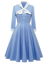 Load image into Gallery viewer, Big BowKnot Baby Blue 3/4 Sleeve 1950S Vintage Dress With Button