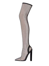 Load image into Gallery viewer, High Heel Pointed Toes Luxury Bling Rhinestone Mesh Sandals Retro High Boots Shoes
