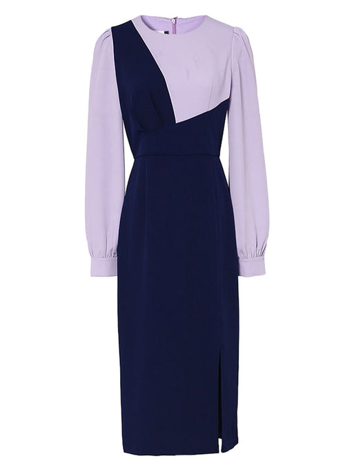 Lilac And Navy Lantern Sleeve Slit Dress Vintage 1940S Dress