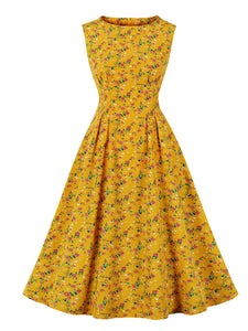 1950s Floral Print With Pockets Design Vintage Dress