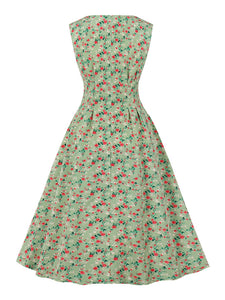 1950s Floral Print With Pockets Design Vintage Dress