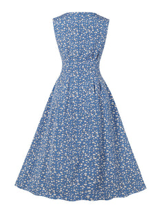 1950s Floral Print With Pockets Design Vintage Dress