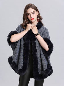 Faux Fur Coat Wool Cape Coat Half Sleeve Women Overcoat