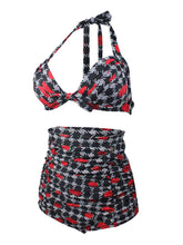 Load image into Gallery viewer, 
Houndstooth Pattern With Rose Retro Style Bikinis swimsuits