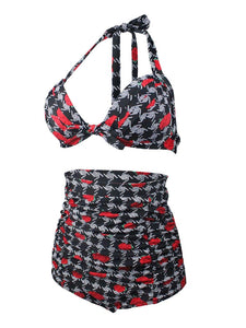 
Houndstooth Pattern With Rose Retro Style Bikinis swimsuits