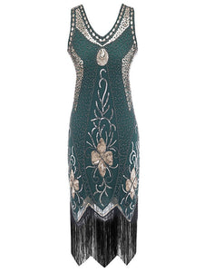 4 Color 1920S Sequined Fringe Peacock Flapper Dress
