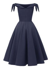 Load image into Gallery viewer, Wine Red 1950s Off Shoulder Bow Dress