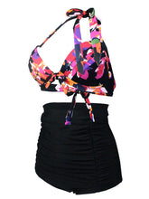 Load image into Gallery viewer, 

Floral Print Halter Backless Retro Style Binikis High Wasited Swimwear