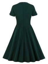Load image into Gallery viewer, Dark Green V Neck Short Sleeve 50S Vintage Dress 