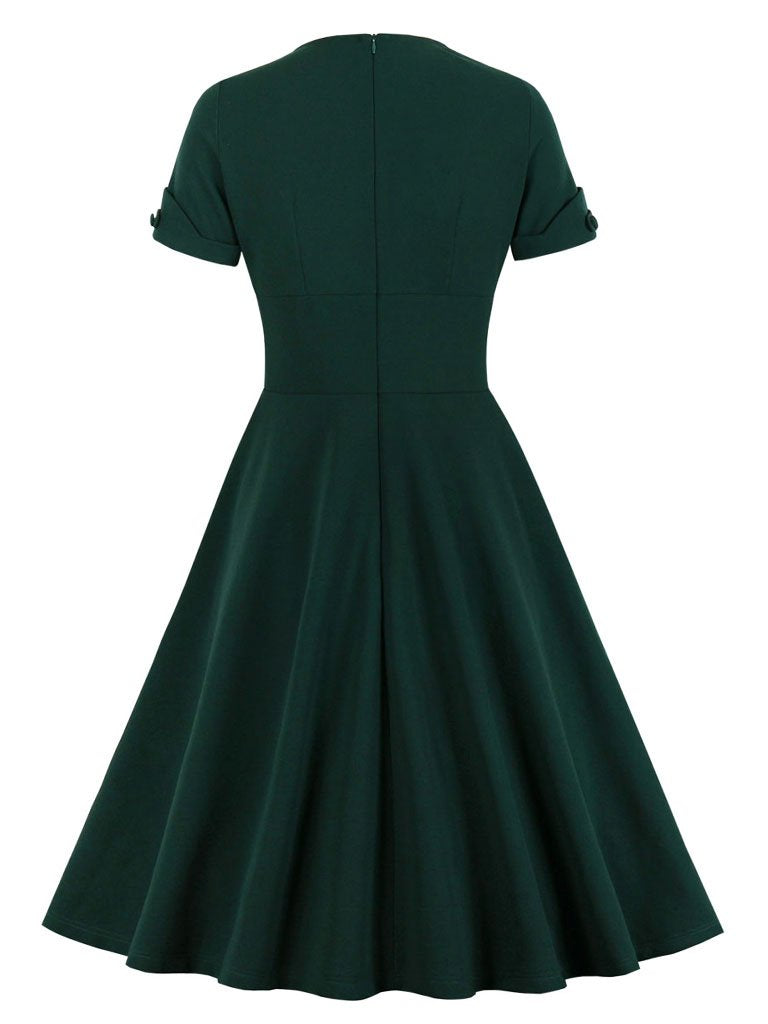 Dark Green V Neck Short Sleeve 50S Vintage Dress – Jolly Vintage