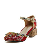 Load image into Gallery viewer, Luxurious Rhinestone Embroidery Floral Block Heel Ankle Strap Vintage Shoes