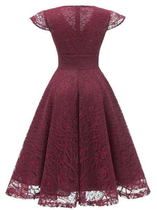 Autumn Lace Cap Sleeve V Neck 50s Party Dress