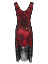 Load image into Gallery viewer, Gold 1920s V Neck Sequined Flapper Dress