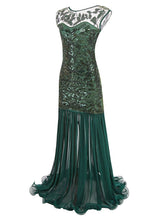 Load image into Gallery viewer, Green 1920s Maxi Sequined Flapper Dress