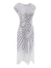 Load image into Gallery viewer, White 1920s Sequined Flapper Dress