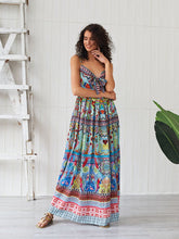 Load image into Gallery viewer, Women&#39;s Boho Dress Spaghetti Strap Bow Split Floral Printed Maxi Dress