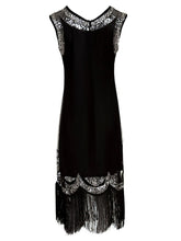 Load image into Gallery viewer, Flapper 1920S Black Sequin Fringed Dress