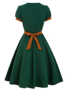 1950S Bow Collar Swing Dress With Belt 
