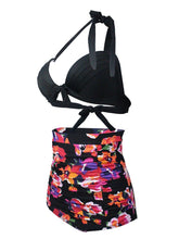 Load image into Gallery viewer, 

Black Floral Print Halter Backless Retro Style Binikis Swimwear