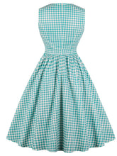 Load image into Gallery viewer, Printed V Neck Green Plaid Vintage Dress