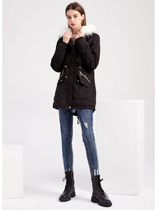 Women's Parker Coat Daily Going Out Fall Winter Casual Waisted Solid Color Cotton Oversized Hoodie Coat