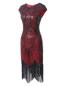 Wine Red 1920s Sequined Flapper Dress