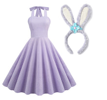 Load image into Gallery viewer, Lavender And White Plaid Vintage Halter Stellalou Same Style Easter 1950S Dress With Headband Set