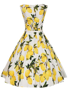 Sweet Lemon Printed Cotton 50s Flapper Dress