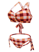 Load image into Gallery viewer, High Waisted Sexy Retro Style Backless Plaid Two Pieces Bikini Sets
