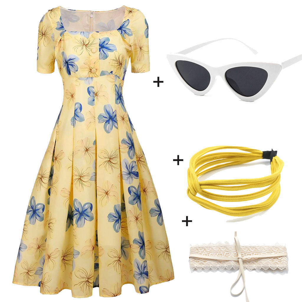 The Marvelous Mrs.Maisel Same Style Yellow Floral Swing 50S Dress with –  Jolly Vintage