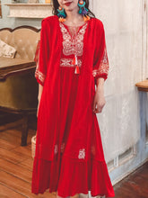 Load image into Gallery viewer, Jolly Vintage 2 Pieces Bohemian Hooded Embroidered Floral 3/4 Sleeve Boho Dress