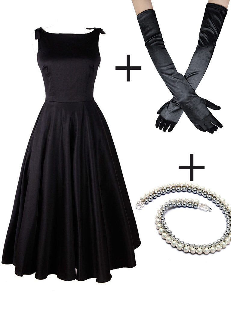 The Marvelous Mrs.Maisel Same Style Little Black Dress Set With Necklace And GLoves