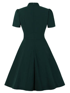 Dark Green Pockets Short Sleeve 50s Dress