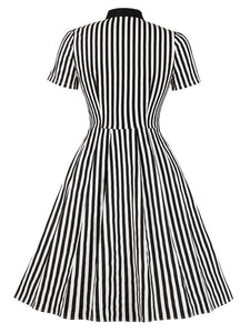 With Pocket Bow Stripe Black 50S Dress