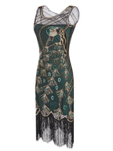 Load image into Gallery viewer, Green 1920s Peacock Sequined Flapper Dress