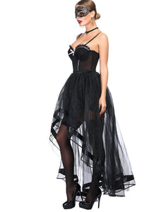 Halloween Costume Gothic Black Vintage Corset  High Low Skirt For Women