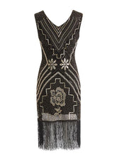 Load image into Gallery viewer, 3 Colors 1920s V Neck Sequined Flapper Dress