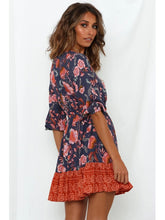 Load image into Gallery viewer, Women&#39;s Boho Dress Floral Printed V Neck Beach Dress Half Sleeve